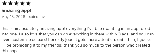 App Store review titled amazing app.