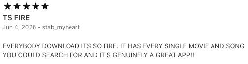 App Store review titled TS FIRE.